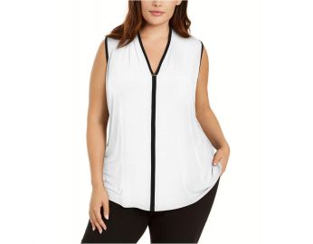 Calvin Klein Plus Size Sleeveless Contrast-Trim Top   Reviews - Tops - Plus Sizes - Macy s at Macys